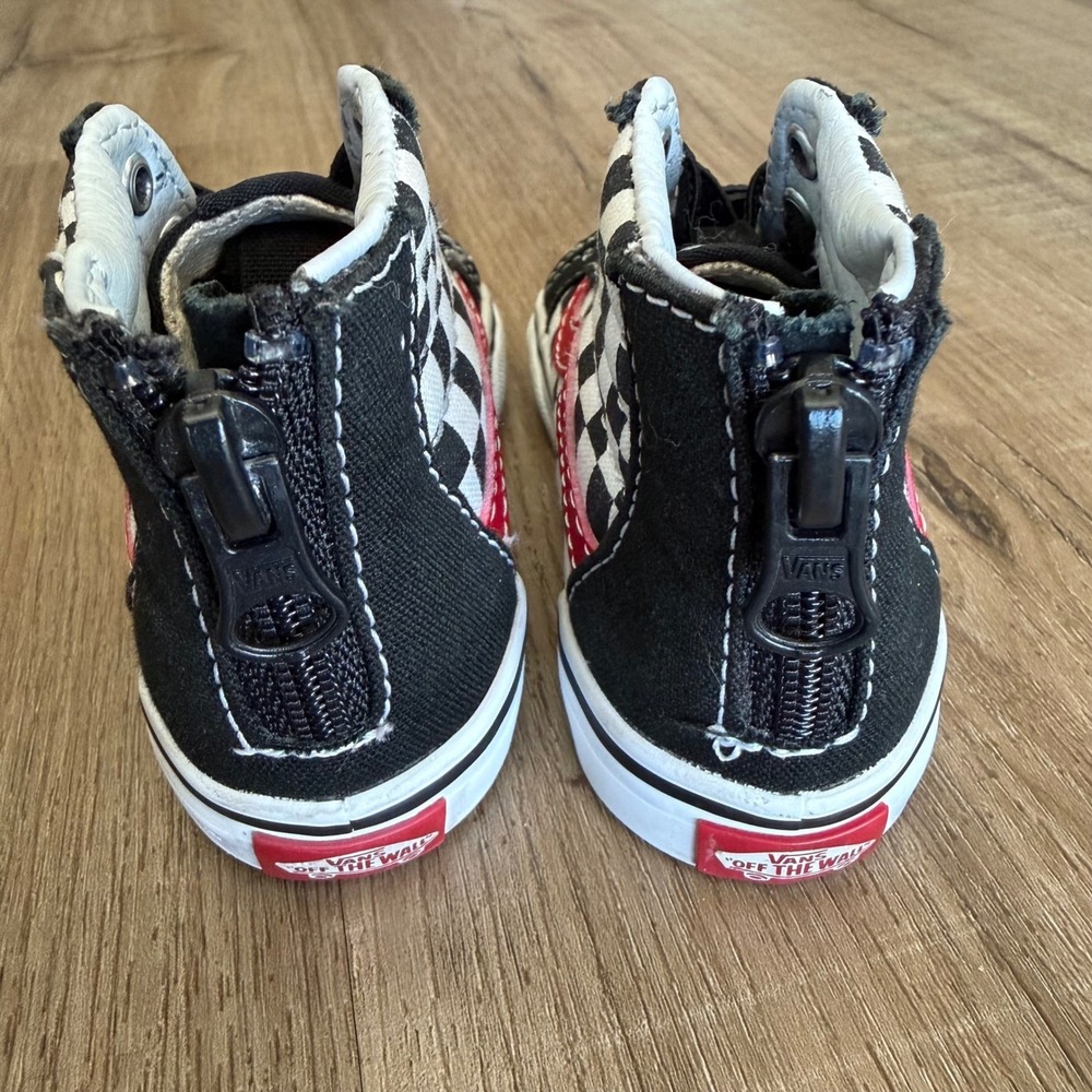 Vans Sk8-Hi Zip Toddler 6.0 Checkerboard Black Red High Top Sneakers 721356 - Picture 6 of 10